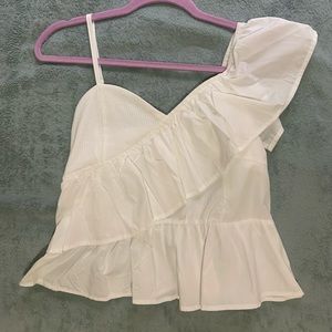 Small white asymmetrical off the shoulder white top